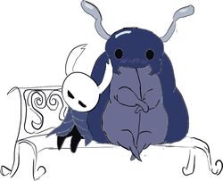  ambiguous_gender antennae_(anatomy) anthro arthropod beetle bench bretta_(hollow_knight) cape clothing colored duo female hollow_knight horn insects lying_on_another mrluckey on_bench sitting sitting_on_bench sleeping slightly_chubby team_cherry the_knight_(hollow_knight) 