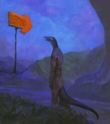  2019 anthro clothed clothing coat detailed_background digital_media_(artwork) klongi lizard open_mouth outside painting plant reptile scalie sky solo standing topwear trenchcoat 