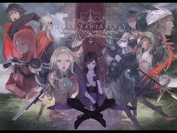  ambiguous_gender androgynous animal_ears armor ascot black_gloves black_hair blindfold blonde_hair blue_eyes boots breasts brown_hair cape carmen_(pixiv_fantasia) cleavage copyright_name cross-laced_footwear dark_skin dual_wielding elf eyepatch fantasy gloves grey_hair hair_over_one_eye hair_pulled_back hat helmet highres holding holding_weapon horse horseback_riding karindi_(pixiv_fantasia) lace-up_boots long_hair lucas_(pixiv_fantasia) monster_girl multicolored_hair multiple_boys multiple_girls nishihara_isao pixiv_fantasia pixiv_fantasia_5 pointy_ears polearm purple_hair raven_(pixiv_fantasia) razan_(pixiv_fantasia) red_eyes red_hair riding shouting smile sword talons third-party_source weapon white_gloves white_hair yue_liang_(pixiv_fantasia) 