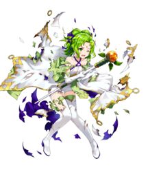  aged_down amagai_tarou bare_shoulders blush boots collarbone criss-cross_halter dress elbow_gloves female fire_emblem fire_emblem:_the_sacred_stones fire_emblem_heroes full_body gloves green_eyes green_hair hair_ornament halterneck highres holding jewelry l&#039;arachel_(fire_emblem) l&#039;arachel_(seeker_of_justice)_(fire_emblem) long_hair looking_away non-web_source official_art one_eye_closed open_mouth solo staff thigh_boots thighhighs tied_hair torn_clothes transparent_background white_footwear white_gloves 