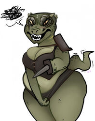  2021 angry anthro argonian armor belly bethesda_game_studios big_breasts bottomwear breasts cleavage clothed clothing countershading dagger deeja female furgonomics green_body green_scales hi_res holding_object holding_weapon horn looking_at_viewer melee_weapon microsoft midriff miniskirt narrowed_eyes ncs non-mammal_breasts overweight overweight_anthro overweight_female pauldron portrait pulling_(disambiguation) pupils scales scalie scar sharp_teeth skirt skyrim slit_pupils solo standing tail tail_through_skirt teeth the_elder_scrolls thick_thighs three-quarter_portrait tight_clothing topwear weapon wide_hips yellow_eyes 