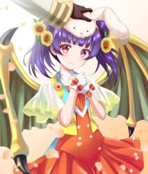  animal_hat blunt_bangs blush collarbone commission dragon_wings female fire_emblem fire_emblem:_the_sacred_stones fire_emblem_heroes flower gloves hair_flower hair_ornament hat headpat kakiko210 kiran_(fire_emblem) looking_at_viewer myrrh_(fire_emblem) myrrh_(spring)_(fire_emblem) official_alternate_costume petals purple_hair rabbit_hat red_eyes ribbon skeb_commission smile tied_hair twintails white_gloves wings 