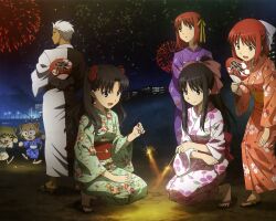  animal_ears archer carnival_phantasm catgirl fate/stay_night fireworks hirose_tomohito hisui japanese_clothes kohaku neko-arc shingetsutan_tsukihime tail tohno_akiha tohsaka_rin yukata 