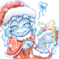  christmas closed_eyes gift goo_girl hat heart monster_girl present santa_costume santa_hat santa_suit slime smile 