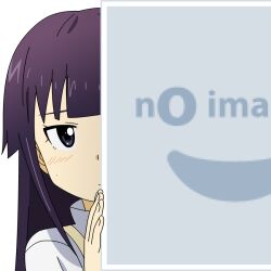  blunt_bangs blush commentary_request female long_hair mugen_ouka no_image peeking_out pixiv portrait purple_eyes purple_hair solo tsurime waitress working!! yamada_aoi 