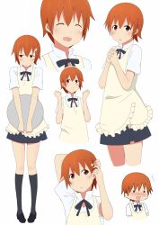  apron blush commentary_request female highres inami_mahiru koa long_legs multiple_views orange_hair reference_sheet short_hair waitress working!! 