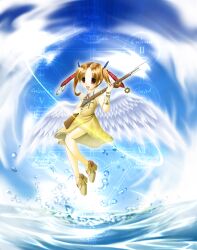  brown_hair commentary_request female gun highres nashigami_tsubute original photoshop_(medium) solo weapon wings 