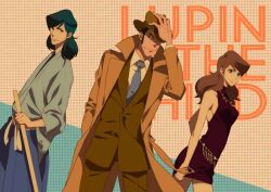  2boys bad_id bad_pixiv_id female hat ishikawa_goemon_xiii lupin_iii mine_fujiko multiple_boys shin&#039;ya_(midnight_rain) sword weapon zenigata_kouichi 