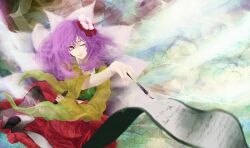  akai_kitsune bad_id bad_pixiv_id female flower hair_flower hair_ornament hieda_no_akyuu japanese_clothes scroll solo touhou 