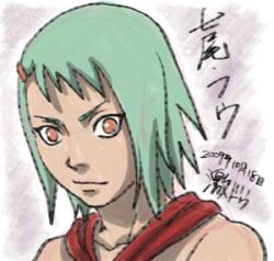  2009 character_name dated female fu_(naruto) fuu_(naruto) gekidou green_hair hair_ornament hairclip lowres naruto naruto_shippuuden orange_eyes solo 