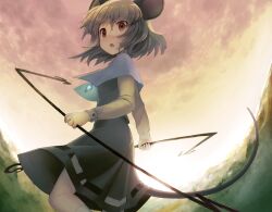  :o animal_ears bad_id bad_pixiv_id capelet dowsing_rod dress female gem glowing grey_dress grey_eyes jewelry kaito_(k4itoh) looking_back mouse_ears mouse_tail nazrin necklace open_mouth pendant photoshop_(medium) red_eyes short_hair solo surprised tail touhou 