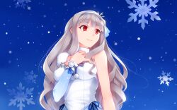  commentary_request female grey_hair highres idolmaster idolmaster_(classic) long_hair photoshop_(medium) red_eyes shijou_takane smile solo yuki_usagi_(mofurafu) 