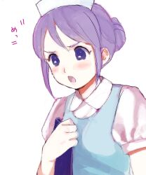  bad_id bad_pixiv_id blush female hair_bun hat higebu inazuma_eleven_(series) inazuma_eleven_go kudou_fuyuka nurse nurse_cap open_mouth purple_eyes purple_hair single_hair_bun solo 