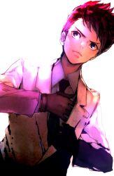  1boy aged_up bad_id bad_pixiv_id black_gloves dutch_angle formal gloves inazuma_eleven_(series) inazuma_eleven_go male_focus necktie okura000 photoshop_(medium) solo suit utsunomiya_toramaru 