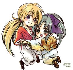  1boy chibi commentary_request couple female fukuko_fuku himura_kenshin kamiya_kaoru long_hair ponytail rurouni_kenshin straight 