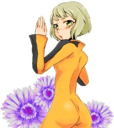  bad_id bad_pixiv_id blonde_hair bruce_lee&#039;s_jumpsuit female fighting_stance flower green_eyes huang_baoling short_hair solo tiger_&amp;_bunny warabeshi 