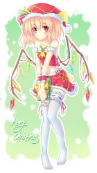  alternate_costume bad_id bad_pixiv_id bare_shoulders blonde_hair blush christmas female flandre_scarlet fur_trim gift hat highres panties photoshop_(medium) pigeon-toed red_eyes ribbon santa_costume santa_hat skirt slit_pupils solo thighhighs touhou underwear v_arms walzrj white_panties white_thighhighs wrist_cuffs zettai_ryouiki 