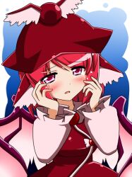  animal_ears blush commentary_request female hands_on_own_face hat kamelie long_sleeves mystia_lorelei pink_eyes pink_hair sad solo tears touhou wings 