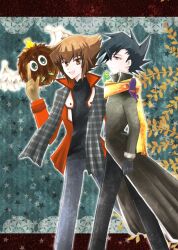  2boys manjoume_jun multiple_boys scarf slifer_red_uniform yu-gi-oh! yuki_judai yuu-gi-ou_gx yuuki_juudai 