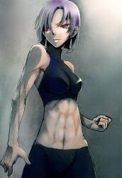  abs artist_request dark_skin earrings muscle oppai short_hair solo tanktop 