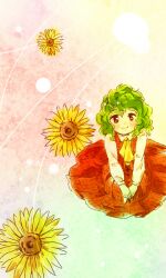  blush commentary_request female flower green_hair kazami_yuuka kinosaki red_eyes smile solo sunflower touhou 