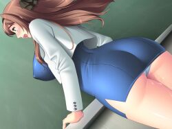  breasts dripping from_below impossible_shirt large_breasts nantai_prima_onna_kyoushi oppai oshiri panchira pantsu skin_tight takahashi_record teacher upskirt white_panties 