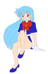  aqua_hair earrings legs long_hair miniskirt photoshop short_dress skirt smile solo stewardess tenjouin_katsura thighs vector_trace violet_eyes 