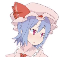  blue_hair commentary_request female hat ladfa open_mouth purple_eyes remilia_scarlet short_hair solo touhou 