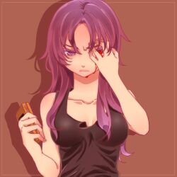  bad_id bad_pixiv_id bare_shoulders blood cellphone colored_eyelashes curry_gohan female long_hair mirai_nikki phone purple_eyes purple_hair simple_background solo tank_top uryuu_minene 