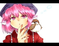  alternate_costume animal animal_ears bad_id bad_pixiv_id bird bird_ears brown_kimono closed_eyes eurasian_tree_sparrow female head_scarf japanese_clothes kanon_(avuzero) kimono letterboxed mystia_lorelei okamisty pink_eyes pink_hair short_hair simple_background solo sparrow tasuki touhou upper_body 