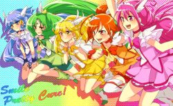  5girls akasata aoki_reika bike_shorts blonde_hair blue_eyes blue_hair blue_skirt boots bow choker commentary_request copyright_name cure_beauty cure_happy cure_march cure_peace cure_sunny eyelashes green_choker green_eyes green_hair green_shorts green_skirt group_picture hair_bun hair_flaps hair_tubes head_wings high_ponytail hino_akane_(smile_precure!) hoshizora_miyuki long_hair magical_girl md5_mismatch midorikawa_nao multiple_girls orange_choker orange_eyes orange_hair orange_skirt pink_bow pink_choker pink_eyes pink_hair pink_shorts pink_skirt ponytail precure rainbow_background rainbow_order red_shorts shoes short_hair shorts shorts_under_skirt sidelocks single_hair_bun skirt smile smile_precure thighhighs tiara tri_tails white_legwear wide_ponytail wings wrist_cuffs yayoi_kise yellow_bow yellow_eyes yellow_shorts yellow_skirt 