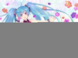  ahoge aqua_hair female flower gradient_hair hatsune_miku high_res long_hair multicolored_hair open_mouth petals purple_eyes skirt solo tell_your_world_(vocaloid) thighhighs twintails very_long_hair vocaloid yamaneko514 zettai_ryouiki 