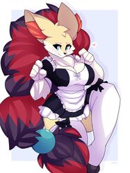  anthro anthrofied big_breasts braixen breasts clothed clothing female fur furry furry_only heart hi_res maid_outfit miikotorii nintendo pok&eacute;mon_(species) pokemon solo tagme 