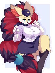  anthro anthrofied big_breasts braixen breasts clothed clothing female fur furry furry_only heart hi_res miikotorii nintendo pok&eacute;mon_(species) pokemon solo tagme 