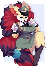  anthro anthrofied big_breasts braixen breasts clothed clothing female fur furry furry_only heart hi_res miikotorii nintendo pok&eacute;mon_(species) pokemon solo tagme 