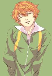  1boy bad_id bad_pixiv_id closed_eyes male_focus orange_hair sengoku_kiyosumi shiro_(reptil) simple_background solo tennis_no_ouji-sama 