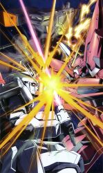  absurdres aegis_gundam aile_strike_gundam artist_request battle energy_sword gundam gundam_perfect_file gundam_seed highres mecha no_humans official_art robot strike_gundam sword weapon 