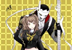  :o atlus big_breasts breasts brown_hair hug izanagi kixkanon kujikawa_rise persona persona_4 ribbon school_uniform twintails 