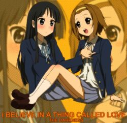  2girls akiyama_mio bad_id bad_pixiv_id black_eyes black_hair brown_eyes brown_hair hairband k-on! long_hair multiple_girls sakuragaoka_high_school_uniform school_uniform short_hair tainaka_ritsu toyomaru zoom_layer 