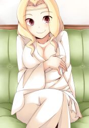  bad_id bad_pixiv_id bathrobe blush breasts cleavage female goidou_yui kami_nomi_zo_shiru_sekai large_breasts mars_(kaminomi) smile solo soto_miyako 