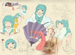  &gt;_&lt; 2girls bad_id bad_pixiv_id blue_eyes blue_hair closed_eyes heterochromia jiangshi karakasa_obake miyako_yoshika multiple_girls o_o ofuda open_mouth purple_umbrella rain red_eyes sharp_teeth shiontaso short_hair sitting skirt sleeping smile tatara_kogasa teeth tongue touhou train_interior umbrella 