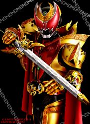  1boy armor belt chains character_name commentary_request copyright_name full_armor kamen_rider kamen_rider_kiva kamen_rider_kiva_(emperor_form) kamen_rider_kiva_(series) kivat-bat_iii male_focus maru_(maru1105) mask solo sword tokusatsu weapon 