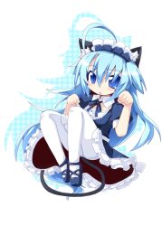  animal_ears azurite blue_eyes blue_hair cat_ears cat_tail commentary_request female maid maid_headdress pantyhose re:birth_colony reku solo tail 