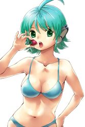  aqua_hair bad_id bad_pixiv_id bikini dream_c_club dream_c_club_(series) dream_c_club_zero female food fruit green_eyes medamayaki nonono_(dream_c_club) robot_ears short_hair strawberry swimsuit 