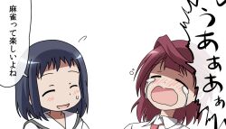  2girls akado_harue blue_hair blue_theme closed_eyes commentary_request crying kokaji_sukoya multiple_girls necktie nobutake_(nobu0) red_hair saki_(manga) saki_achiga-hen school_uniform serafuku short_hair sweatdrop 