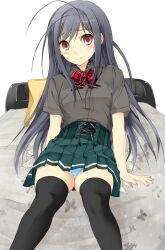  accel_world antenna_hair black_hair commentary_request female highres kuroyukihime panties photoshop_(medium) purple_eyes school_uniform sitting skirt socks solo umesato_middle_school_uniform underwear yagami_shuuichi 