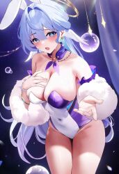  animal_ears bare_shoulders blue_hair blush bracelet breasts cleavage covered_navel detached_collar drop_earrings earrings fake_animal_ears fantongjun female green_eyes halo head_wings highleg highleg_leotard highres honkai:_star_rail honkai_(series) jewel_under_eye jewelry jpeg_artifacts large_breasts leotard light_blue_hair long_hair looking_at_viewer open_mouth pearl_bracelet playboy_bunny purple_leotard rabbit_ears robin_(honkai:_star_rail) solo thighs two-tone_leotard white_leotard wings 