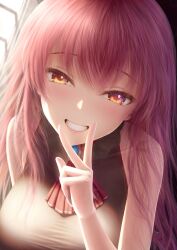  absurdres ascot bare_shoulders blush bodystocking breasts brooch female grin heterochromia highres hololive houshou_marine houshou_marine_(1st_costume) jewelry large_breasts long_hair looking_at_viewer masatoki red_eyes red_hair smile solo v virtual_youtuber yellow_eyes 