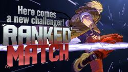  1boy absurdres attack_trail blonde_hair coat english_text fingerless_gloves forked_eyebrows gloves highres ken_masters kicking leg_up looking_ahead male_focus motion_blur muscular muscular_male profile shoes short_hair solo street_fighter street_fighter_6 street_fighter_6_new_challenger_art_contest thick_eyebrows yuiofire 