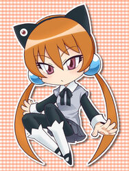  alisa_southerncross animal_ears arisa_southerncross blush cat_ears chibi hakkatou keroro_gunsou long_hair long_sleeves nebula_(keroro) orange_hair pantyhose purple_eyes skirt twintails 